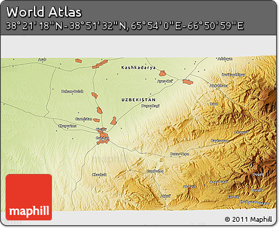 Physical 3D Map of the Area around 38° 36' 25" N, 66° 22' 30" E