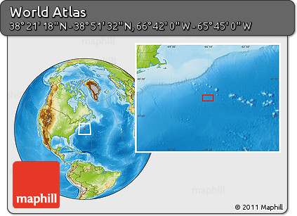 Physical Location Map of the Area around 38° 36' 25" N, 66° 13' 29" W