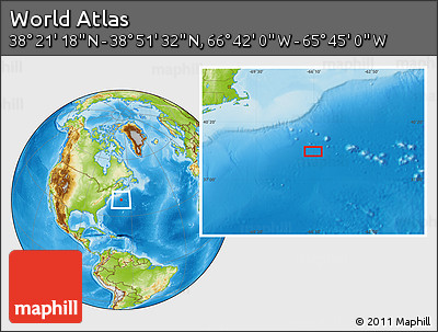 Physical Location Map of the Area around 38° 36' 25" N, 66° 13' 29" W