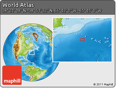 Physical Location Map of the Area around 38° 36' 25" N, 66° 13' 29" W