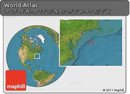 Satellite Location Map of the Area around 38° 36' 25" N, 72° 10' 30" W