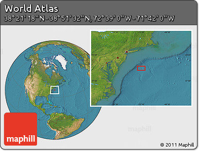 Satellite Location Map of the Area around 38° 36' 25" N, 72° 10' 30" W