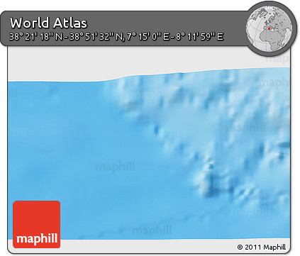 Physical 3D Map of the Area around 38° 36' 25" N, 7° 43' 29" E