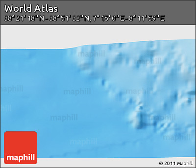 Physical 3D Map of the Area around 38° 36' 25" N, 7° 43' 29" E