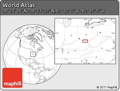 Blank Location Map of the Area around 38° 36' 25" N, 83° 13' 29" W