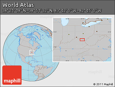 Gray Location Map of the Area around 38° 36' 25" N, 83° 13' 29" W