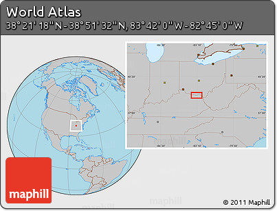 Gray Location Map of the Area around 38° 36' 25" N, 83° 13' 29" W