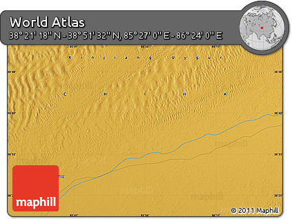 Physical Map of the Area around 38° 36' 25" N, 85° 55' 30" E