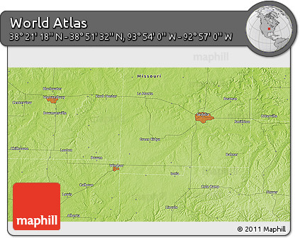 Physical 3D Map of the Area around 38° 36' 25" N, 93° 25' 30" W