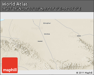Shaded Relief 3D Map of the Area around 38° 36' 25" N, 94° 25' 30" E