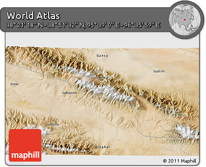 Satellite 3D Map of the Area around 38° 36' 25" N, 96° 7' 30" E
