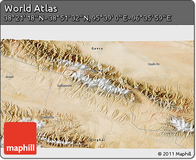 Satellite 3D Map of the Area around 38° 36' 25" N, 96° 7' 30" E