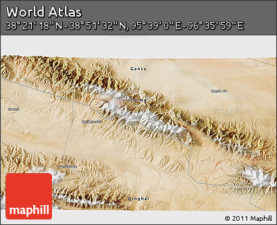 Satellite 3D Map of the Area around 38° 36' 25" N, 96° 7' 30" E