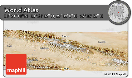 Satellite Panoramic Map of the Area around 38° 36' 25" N, 96° 7' 30" E