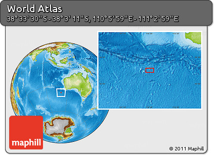 Physical Location Map of the Area around 38° 18' 21" S, 110° 34' 29" E