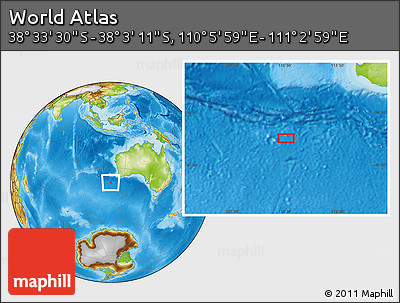 Physical Location Map of the Area around 38° 18' 21" S, 110° 34' 29" E