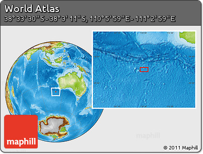 Physical Location Map of the Area around 38° 18' 21" S, 110° 34' 29" E