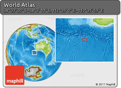 Physical Location Map of the Area around 38° 18' 21" S, 113° 7' 30" E