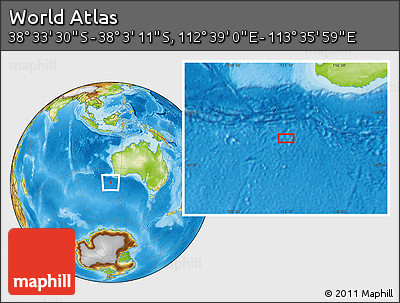 Physical Location Map of the Area around 38° 18' 21" S, 113° 7' 30" E