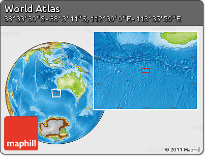 Physical Location Map of the Area around 38° 18' 21" S, 113° 7' 30" E