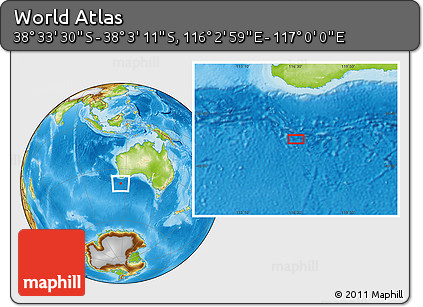 Physical Location Map of the Area around 38° 18' 21" S, 116° 31' 30" E
