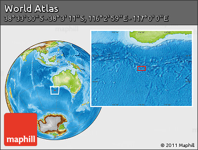 Physical Location Map of the Area around 38° 18' 21" S, 116° 31' 30" E