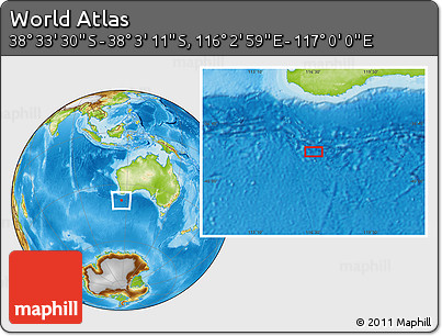 Physical Location Map of the Area around 38° 18' 21" S, 116° 31' 30" E