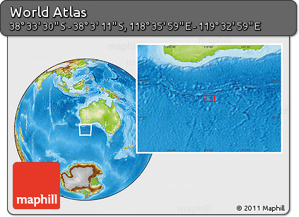 Physical Location Map of the Area around 38° 18' 21" S, 119° 4' 29" E