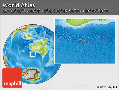 Physical Location Map of the Area around 38° 18' 21" S, 119° 4' 29" E