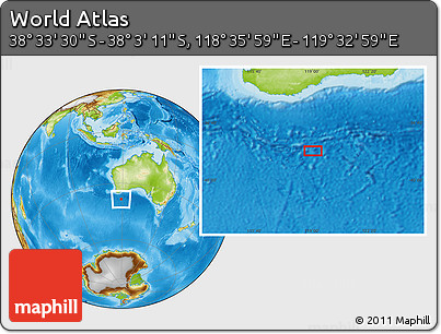 Physical Location Map of the Area around 38° 18' 21" S, 119° 4' 29" E
