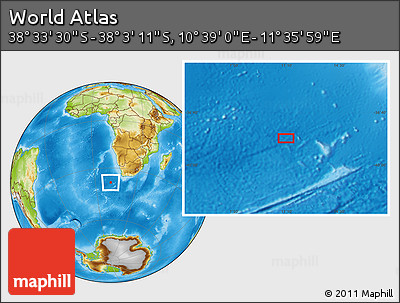 Physical Location Map of the Area around 38° 18' 21" S, 11° 7' 30" E