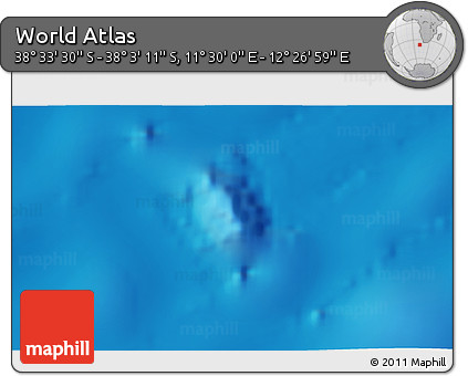 Physical 3D Map of the Area around 38° 18' 21" S, 11° 58' 29" E