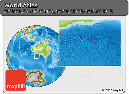 Physical Location Map of the Area around 38° 18' 21" S, 123° 19' 29" E