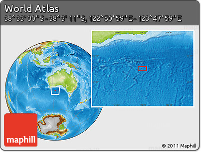 Physical Location Map of the Area around 38° 18' 21" S, 123° 19' 29" E