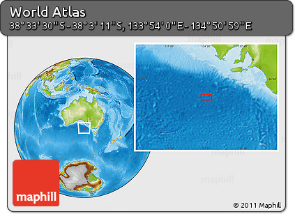 Physical Location Map of the Area around 38° 18' 21" S, 134° 22' 30" E