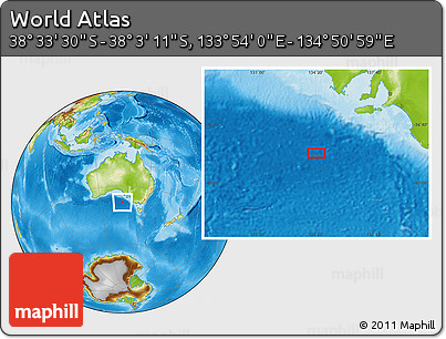 Physical Location Map of the Area around 38° 18' 21" S, 134° 22' 30" E