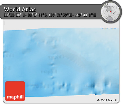 Shaded Relief 3D Map of the Area around 38° 18' 21" S, 140° 19' 29" E