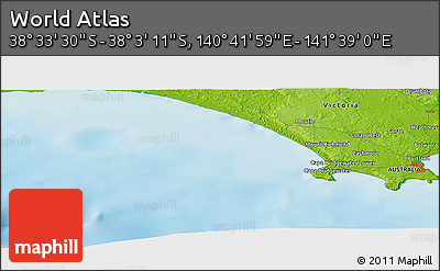 Physical Panoramic Map of the Area around 38° 18' 21" S, 141° 10' 30" E