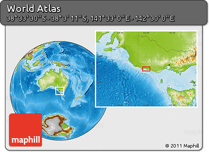 Physical Location Map of the Area around 38° 18' 21" S, 142° 1' 30" E