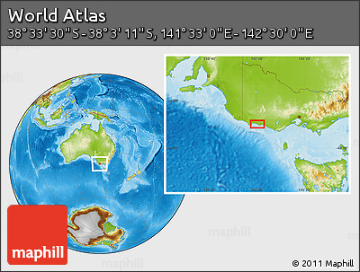 Physical Location Map of the Area around 38° 18' 21" S, 142° 1' 30" E