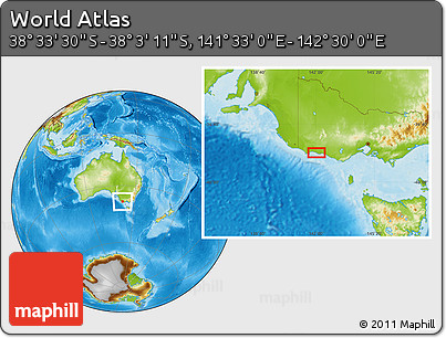 Physical Location Map of the Area around 38° 18' 21" S, 142° 1' 30" E