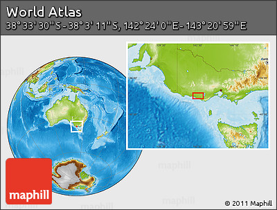 Physical Location Map of the Area around 38° 18' 21" S, 142° 52' 30" E