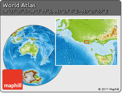 Physical Location Map of the Area around 38° 18' 21" S, 142° 52' 30" E