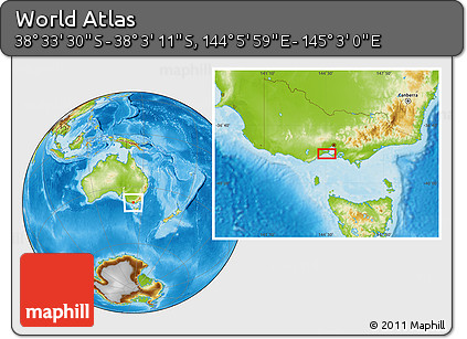 Physical Location Map of the Area around 38° 18' 21" S, 144° 34' 29" E