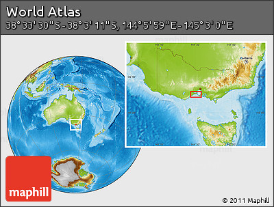 Physical Location Map of the Area around 38° 18' 21" S, 144° 34' 29" E