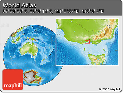 Physical Location Map of the Area around 38° 18' 21" S, 144° 34' 29" E