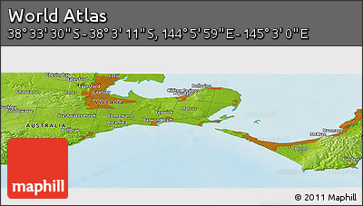 Physical Panoramic Map of the Area around 38° 18' 21" S, 144° 34' 29" E