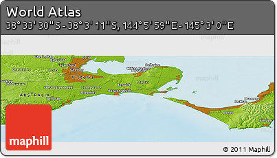 Physical Panoramic Map of the Area around 38° 18' 21" S, 144° 34' 29" E