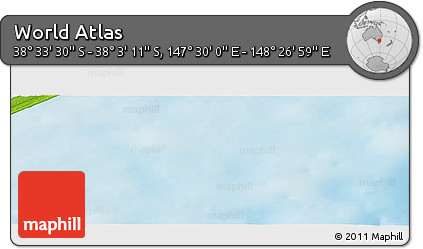 Physical Panoramic Map of the Area around 38° 18' 21" S, 147° 58' 29" E