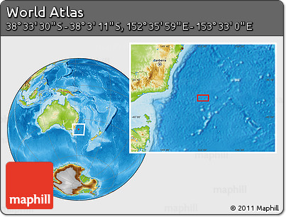 Physical Location Map of the Area around 38° 18' 21" S, 153° 4' 29" E